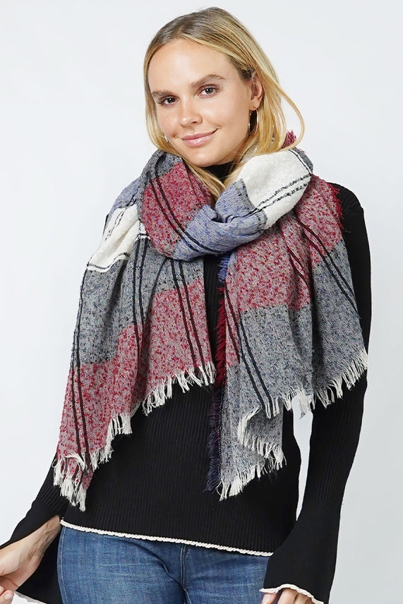 BURGUNDY PLAID SCARF