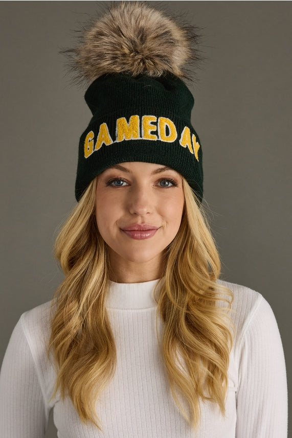 GAMEDAY GREEN & GOLD POM HAT
