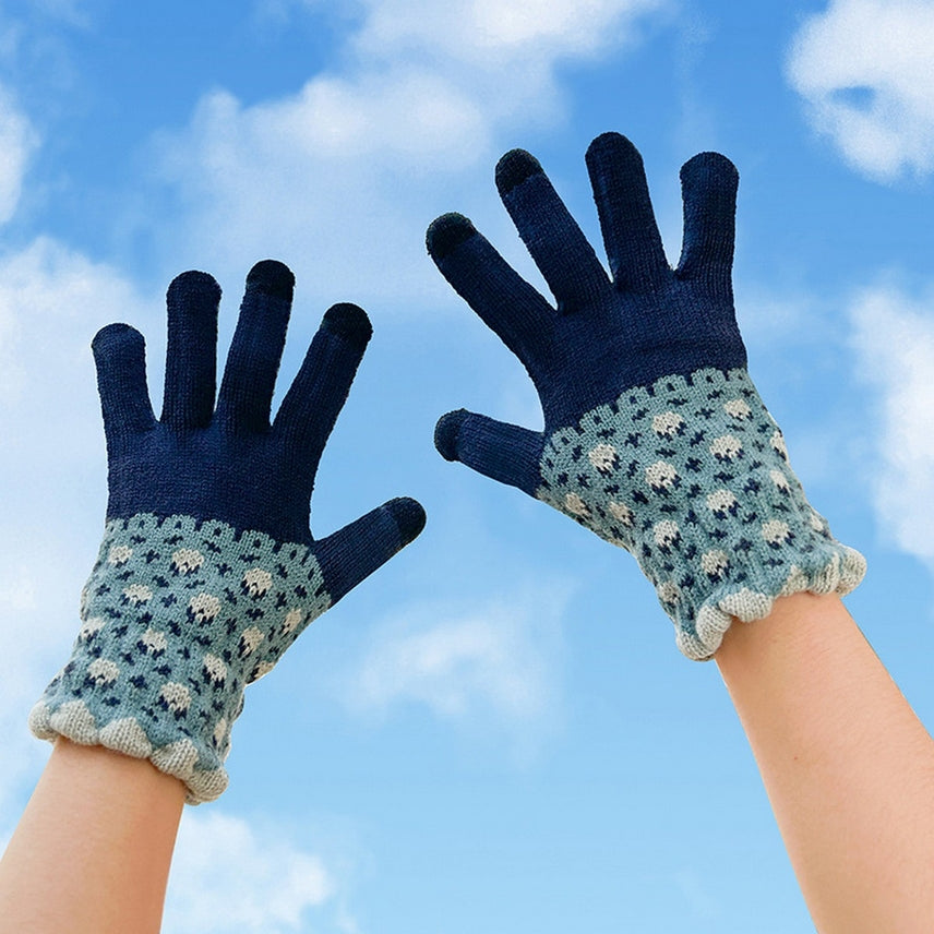 MIDNIGHT CALICO FLOWER KNIT GLOVES
