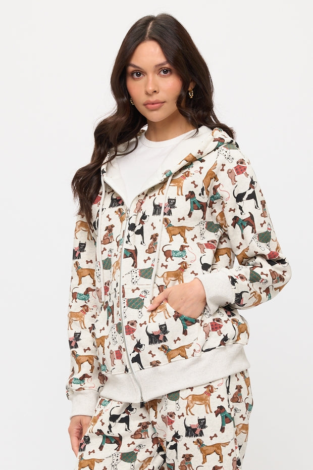 HOLIDAY PUPS ZIP UP HOODIE