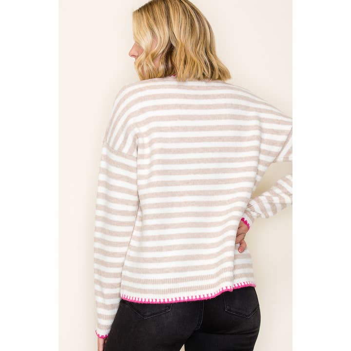 POP OF COLOR BLANKET STITCHED SWEATER