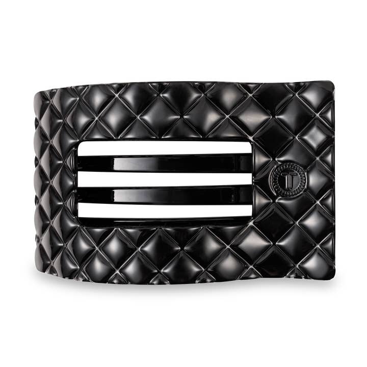 JET BLACK QUILTED LARGE RECTANGLE HAIR CLIP