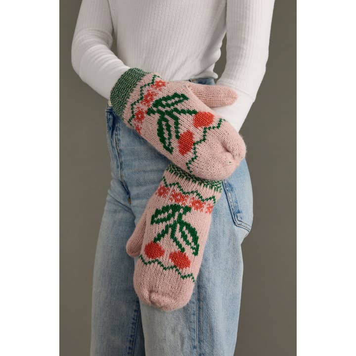 LIGHT PINK CHERRY MITTENS
