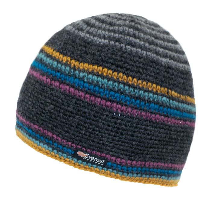 BOHO CHARCOAL STRIPE BEANIE HAT
