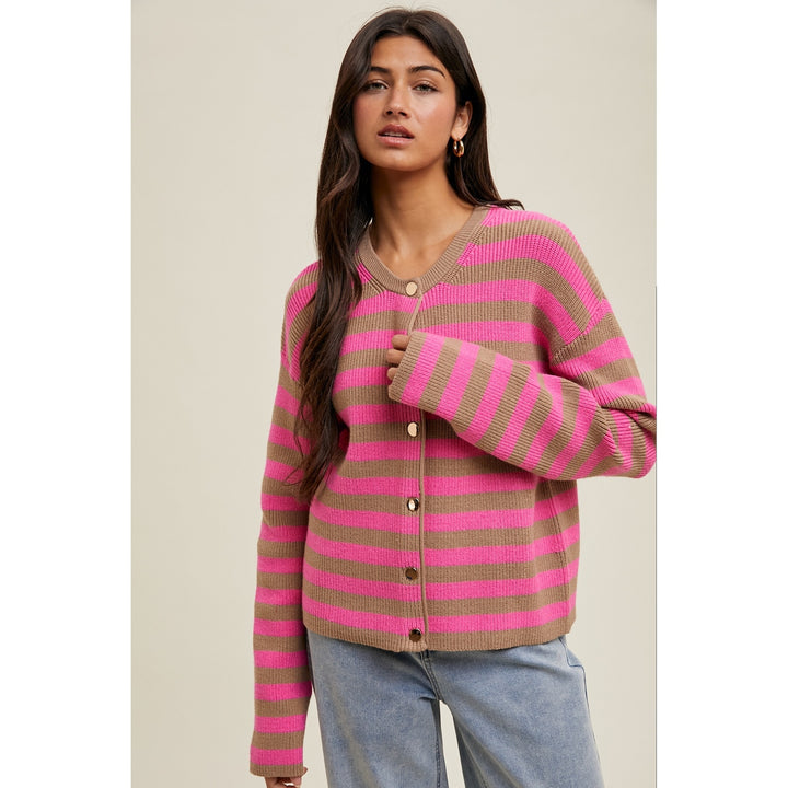 SERENA PINK & MOCHA STRIPE CARDIGAN