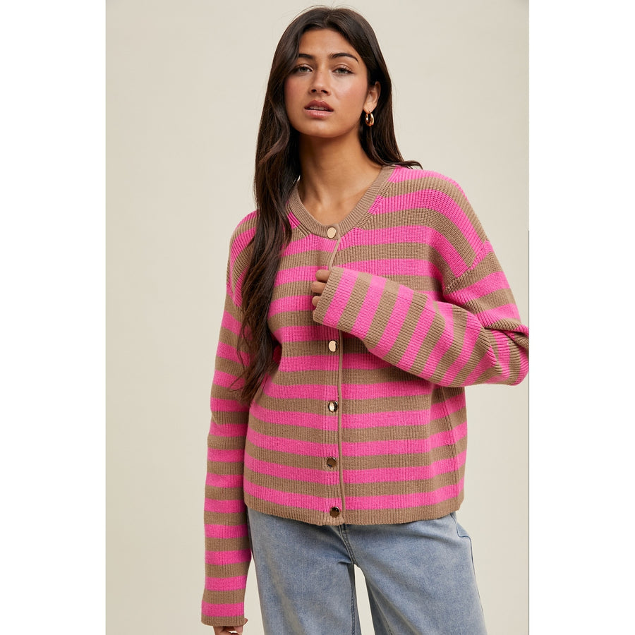 SERENA PINK & MOCHA STRIPE CARDIGAN
