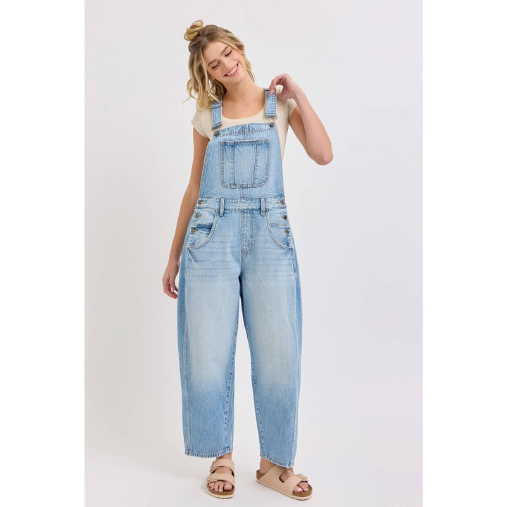 JACEY LIGHT WASH DENIM BARREL OVERALLS