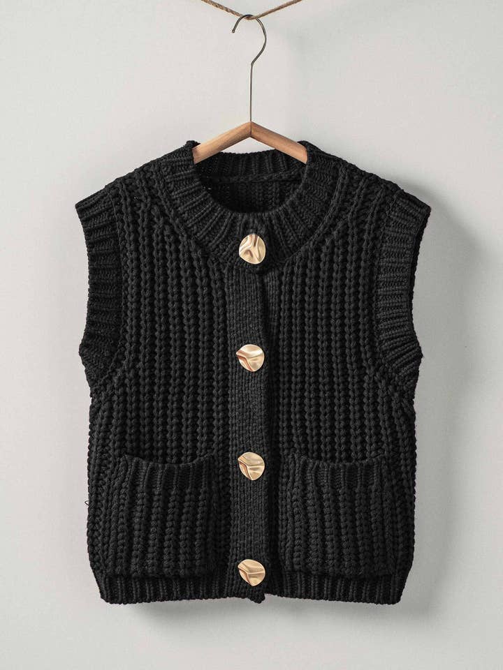 TAYLOR BLACK CHUNKY KNIT SWEATER VEST