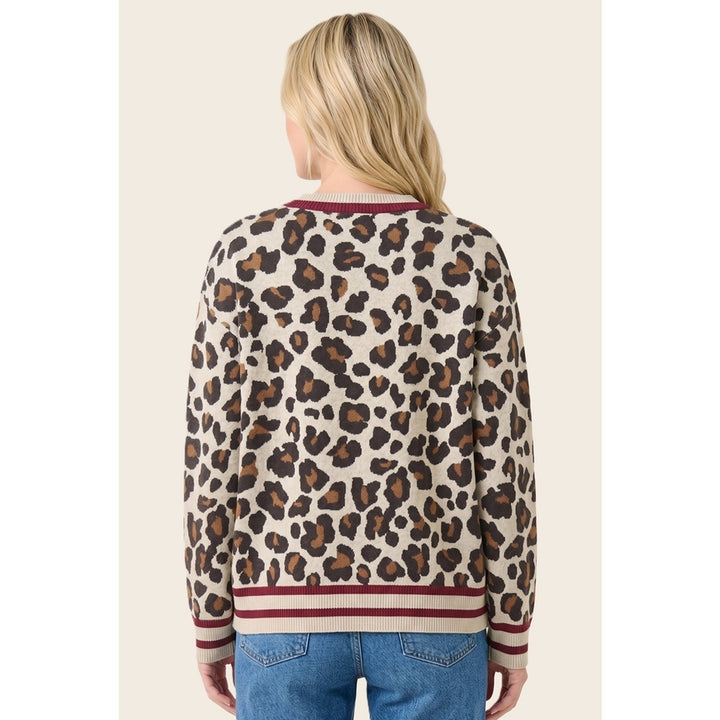BURGUNDY STRIPE & LEOPARD CREW SWEATER