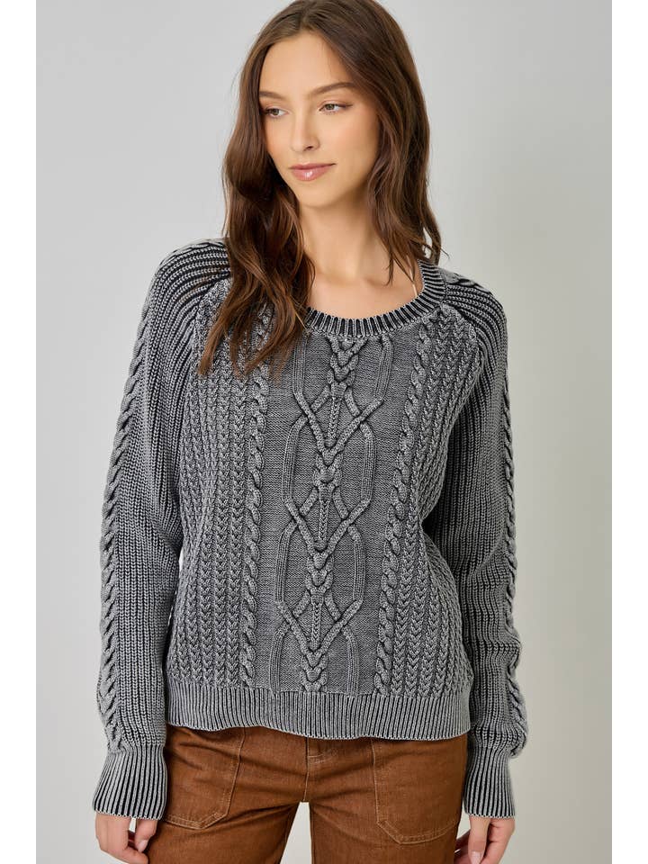 REGAN WASHED BLACK  CABLE SWEATER