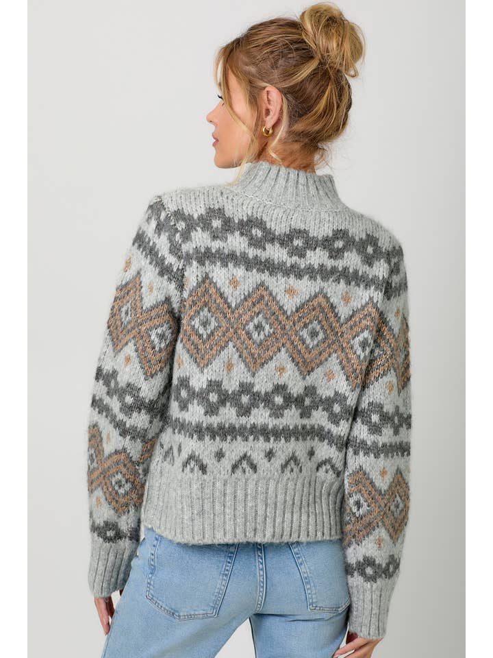 Easy Aspirations Fair Isle Mock Sweater