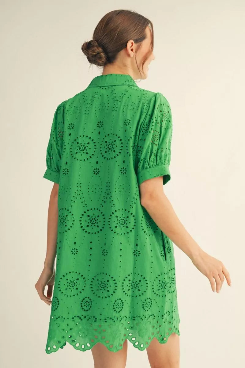 JADE GREEN EYELET SHIRT DRESS
