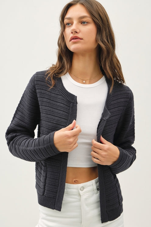 CHARCOAL BLUE OPEN CARDIGAN