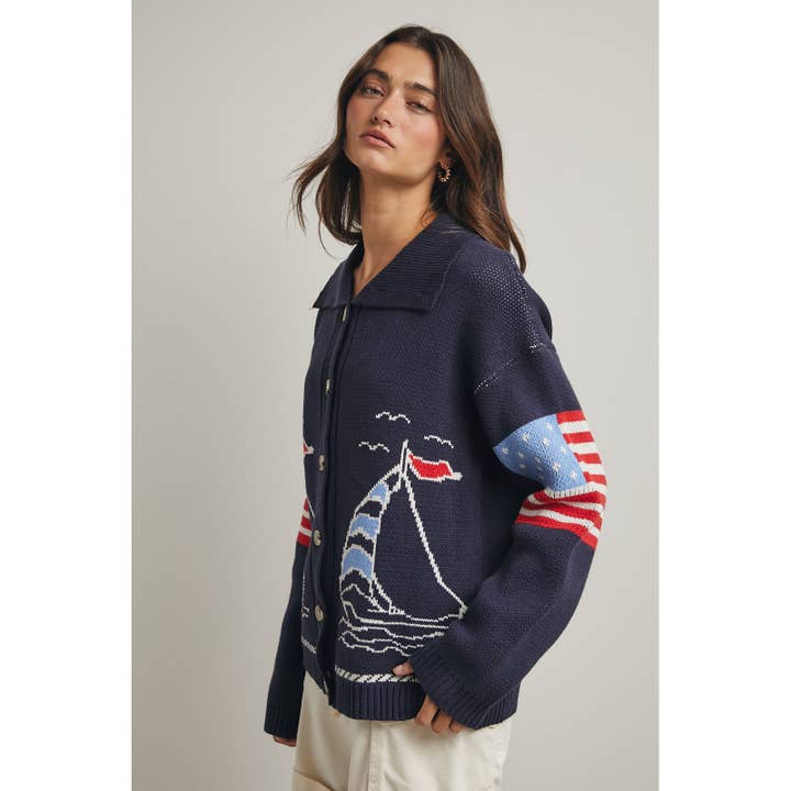 AMERICANA NAVY SAILBOAT SWEATER
