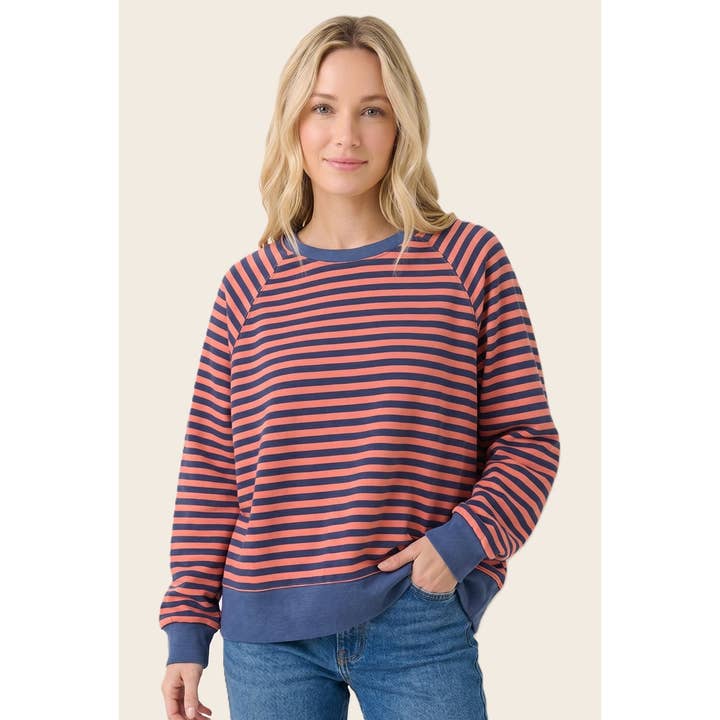 DENIM & MELON STRIPE CREW SWEATSHIRT
