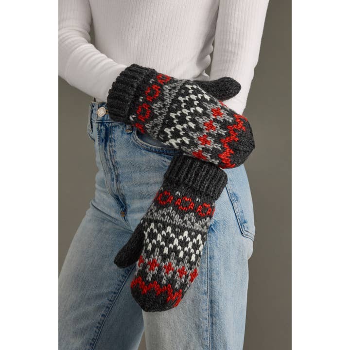 CHARCOAL & RED FLEECE LINED MITTENS
