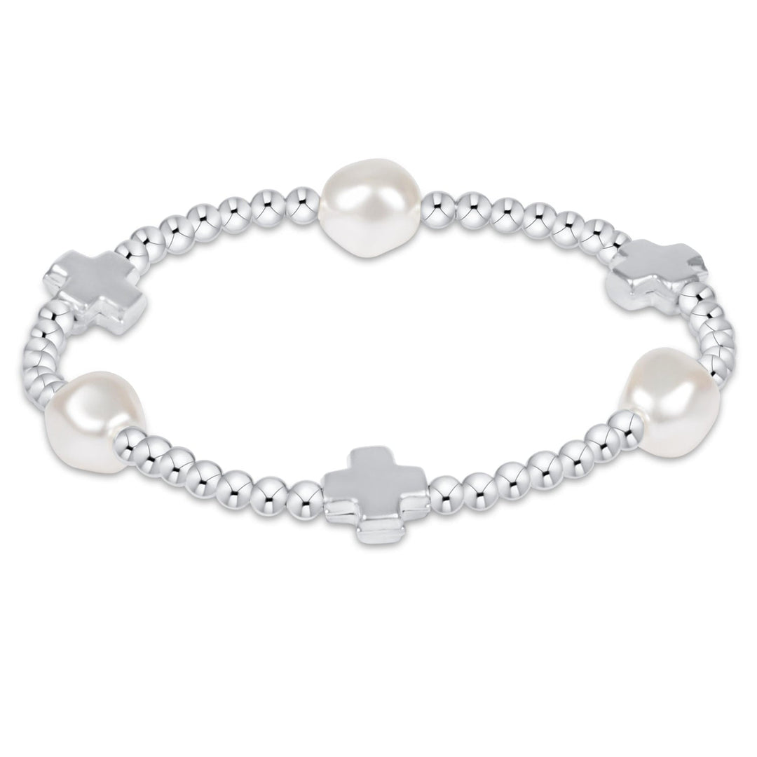 STERLING PEARL ADMIRE SIGNATURE CROSS 3MM BEAD BRACELET