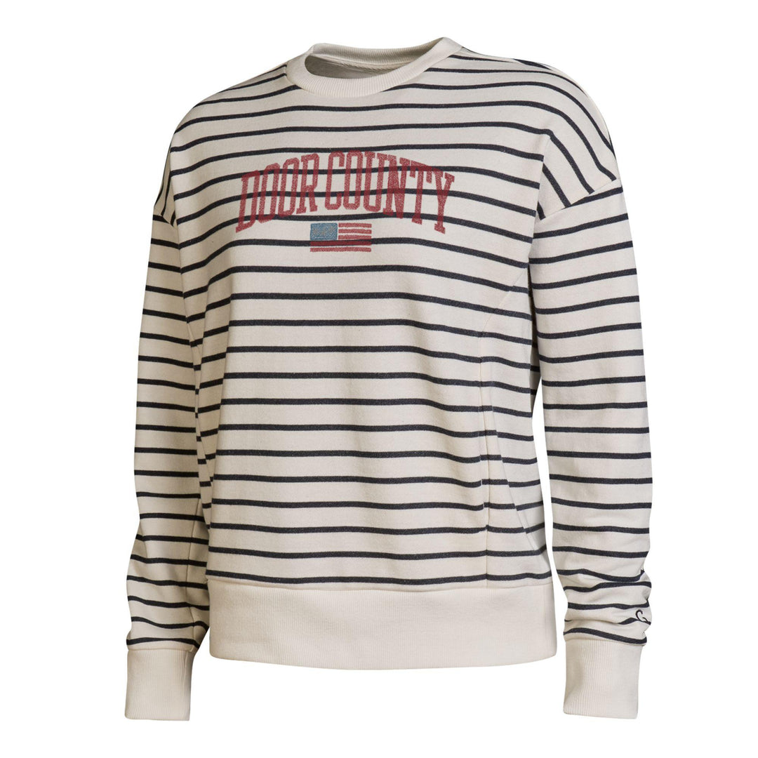 DOOR COUTY USA FLAG EMBROIDERED STRIPE CREW SWEATSHIRT