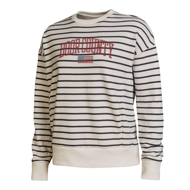 DOOR COUTY USA FLAG EMBROIDERED STRIPE CREW SWEATSHIRT