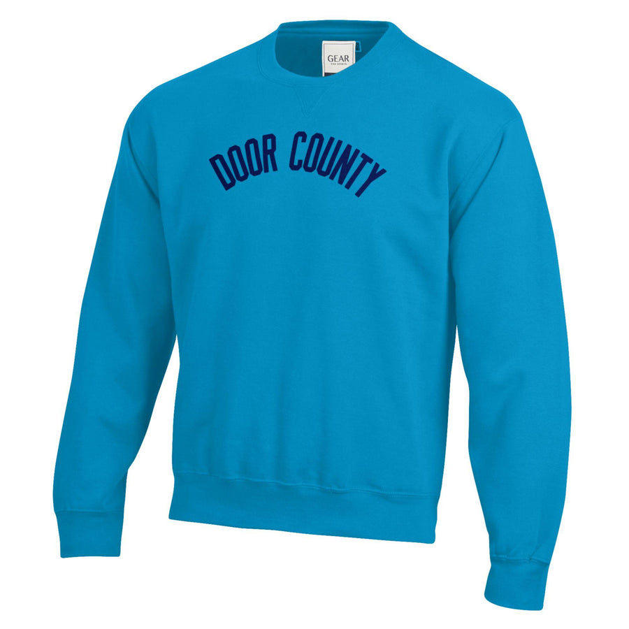 CLEAN SLATE BLUE DOOR COUNTY ARCH APPLIQUÉ BIG COTTON CREW SWEATSHIRT
