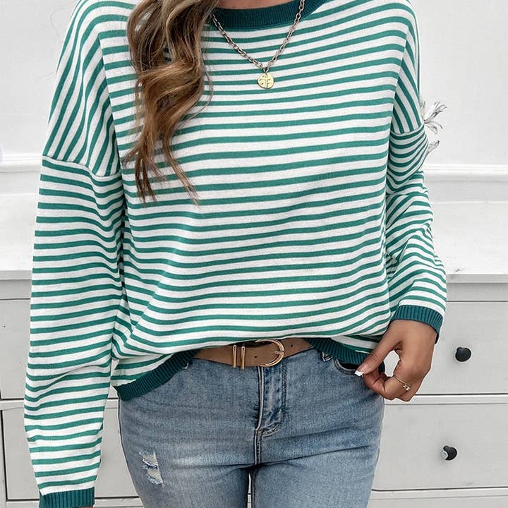 EMERALD STRIPE KNIT SWEATER