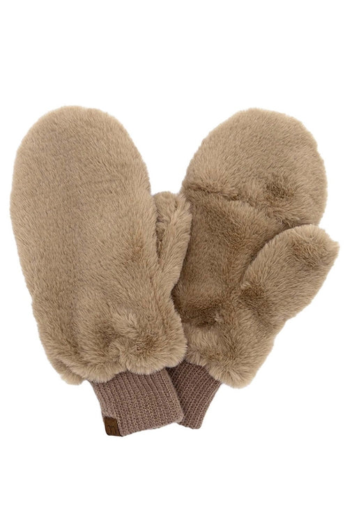 MOCHA FAUX FUR MITTENS