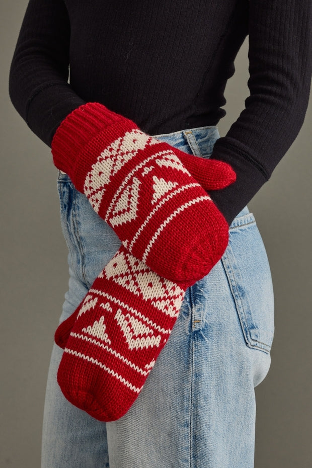 RED & CREAM FAIRISLE MITTENS