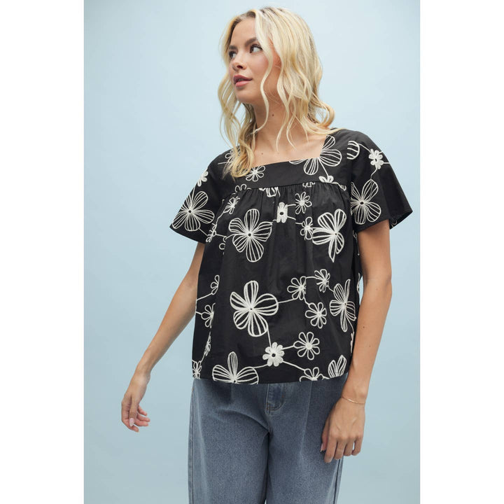 BLACK SUMMER DAYS GONE EMBROIDERED TOP