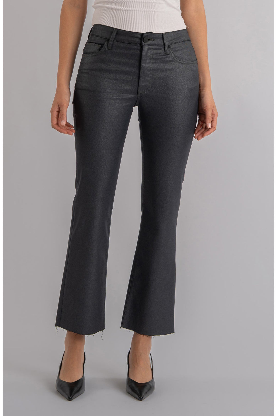 KELSEY SILVER BELL COATED KICK FLARE JEANS