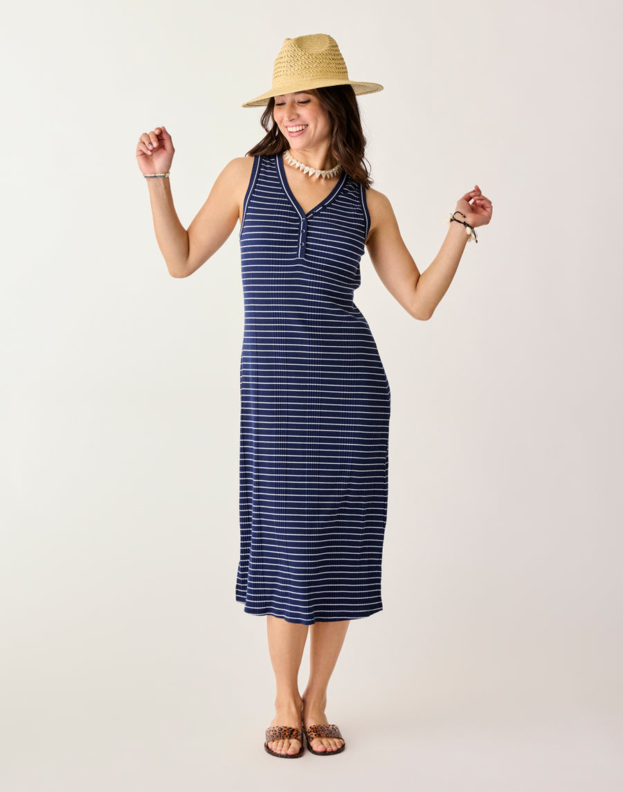 BLUE STRIPE ELODIE RIB DRESS