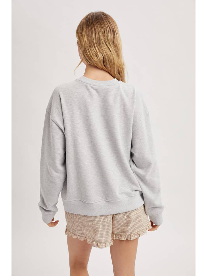 USA PATCHWORK PRINT HEATHER GREY SWEATSHIRT
