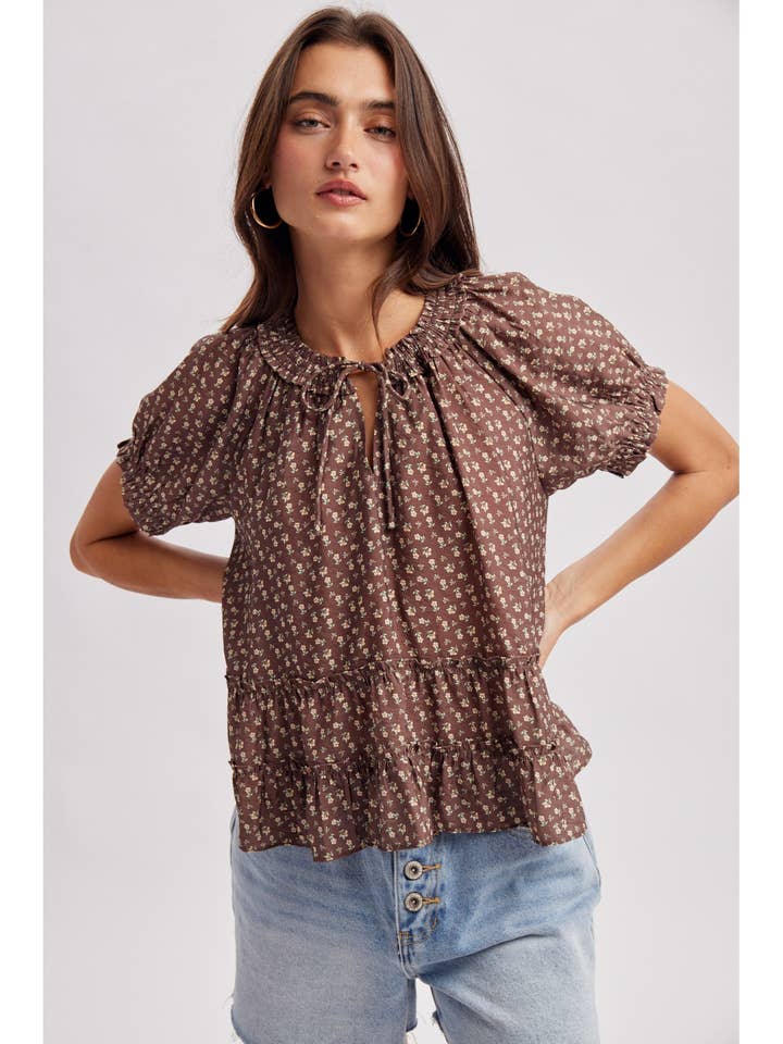 BRITT COCOA MINI FLORAL TOP