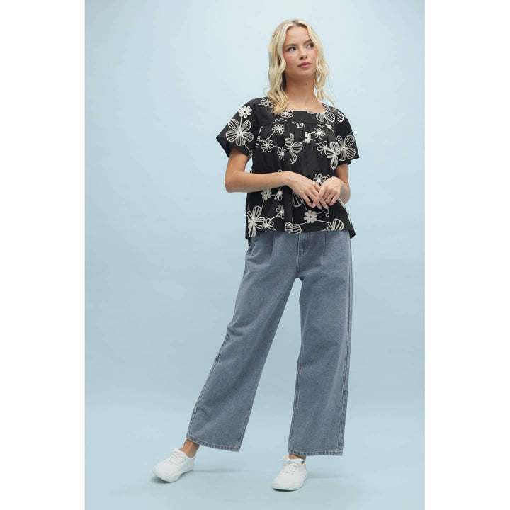 BLACK SUMMER DAYS GONE EMBROIDERED TOP