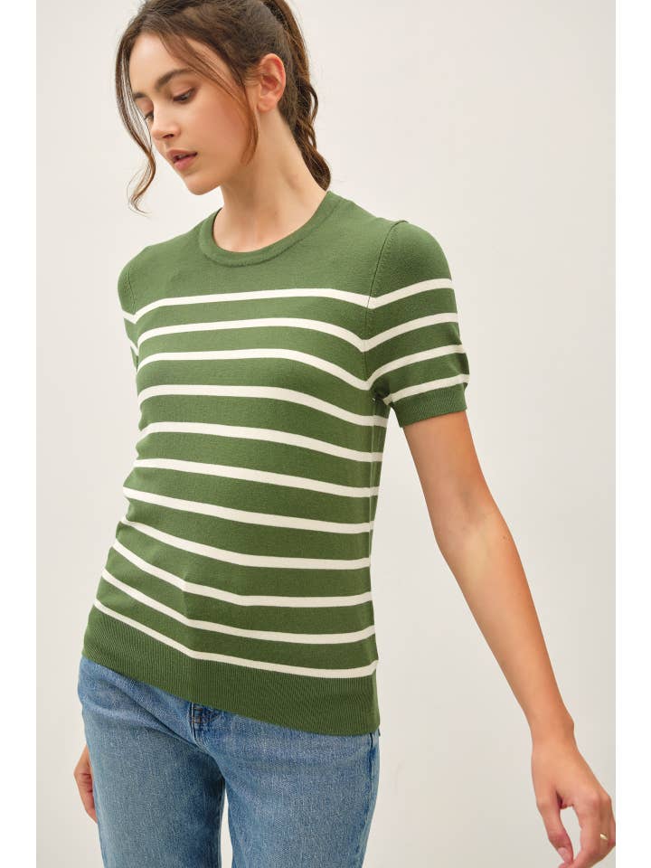 VIOLA PINE STRIPE SHORT SLEEVE SWEATER