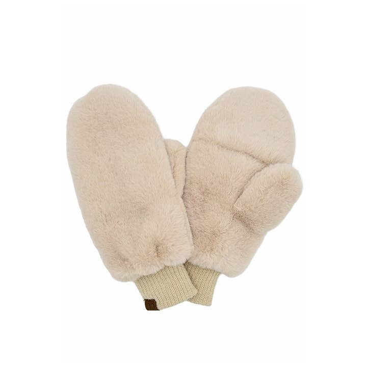 BEIGE FAUX FUR MITTENS