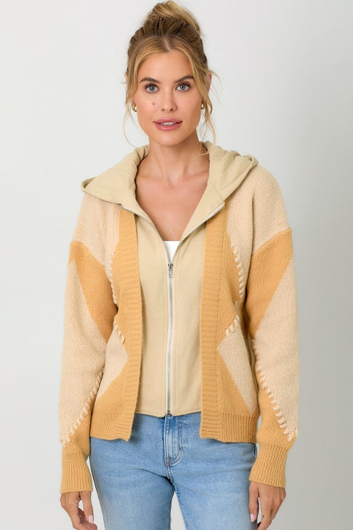 BUTTERSCOTCH TWOFER HOODIE SWEATER CARDIGAN