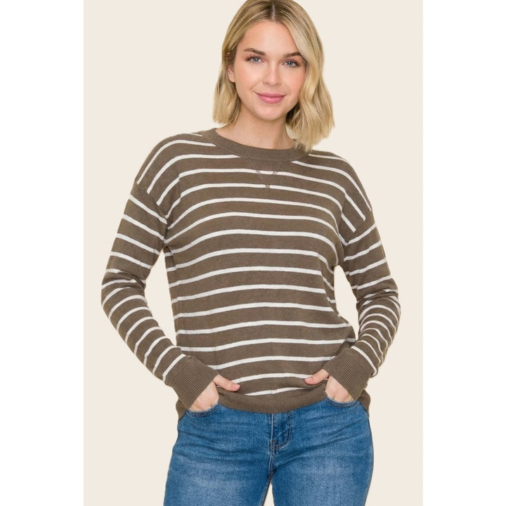 MOCHA EVERYDAY STRIPE CREW SWEATER