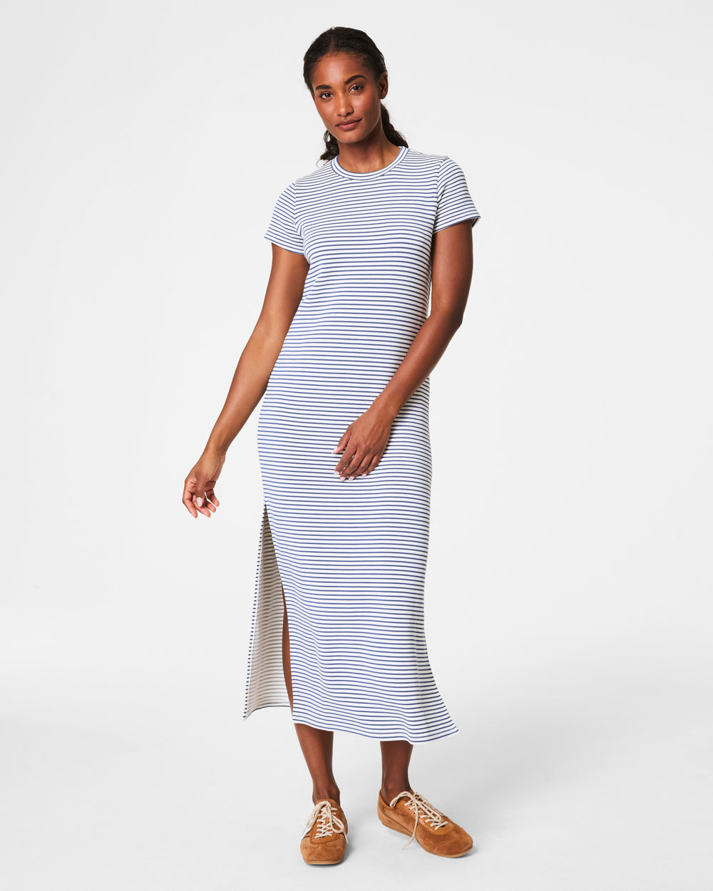 SPANX FADED INDIGO STRIPE AIRESSENTIALS MAXI DRESS