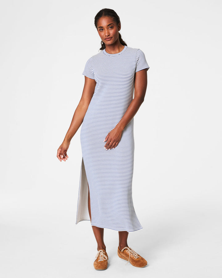 SPANX FADED INDIGO STRIPE AIRESSENTIALS MAXI DRESS