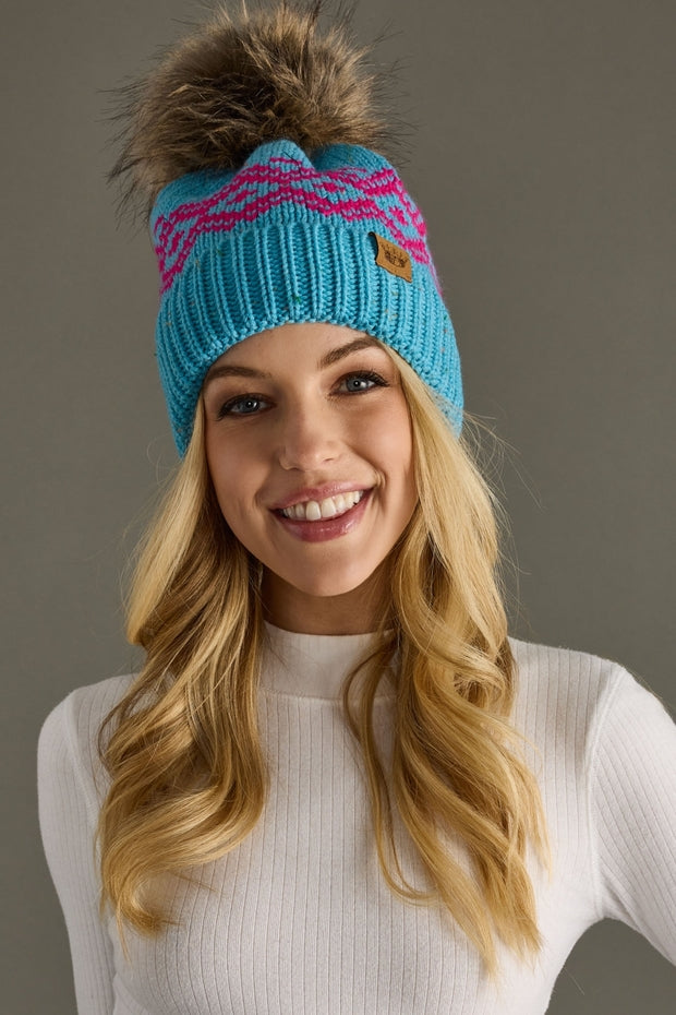 TURQUOISE & PINK POM HAT
