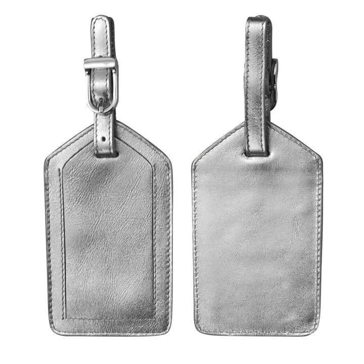 SILVER LEATHER LUGGAGE TAG
