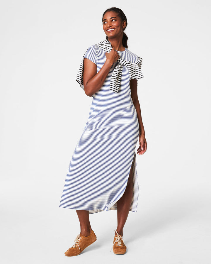 SPANX FADED INDIGO STRIPE AIRESSENTIALS MAXI DRESS