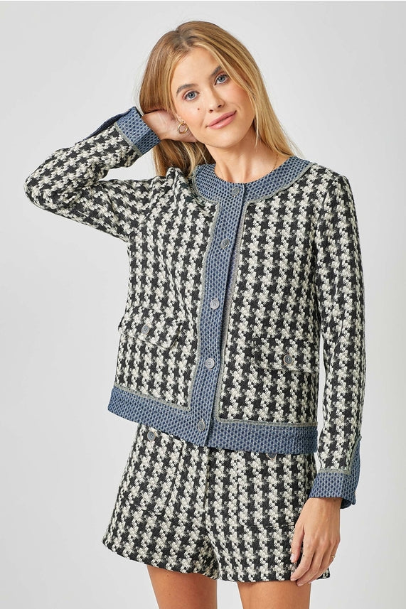 STEFFI BLACK CHECK MIXED TWEED JACKET
