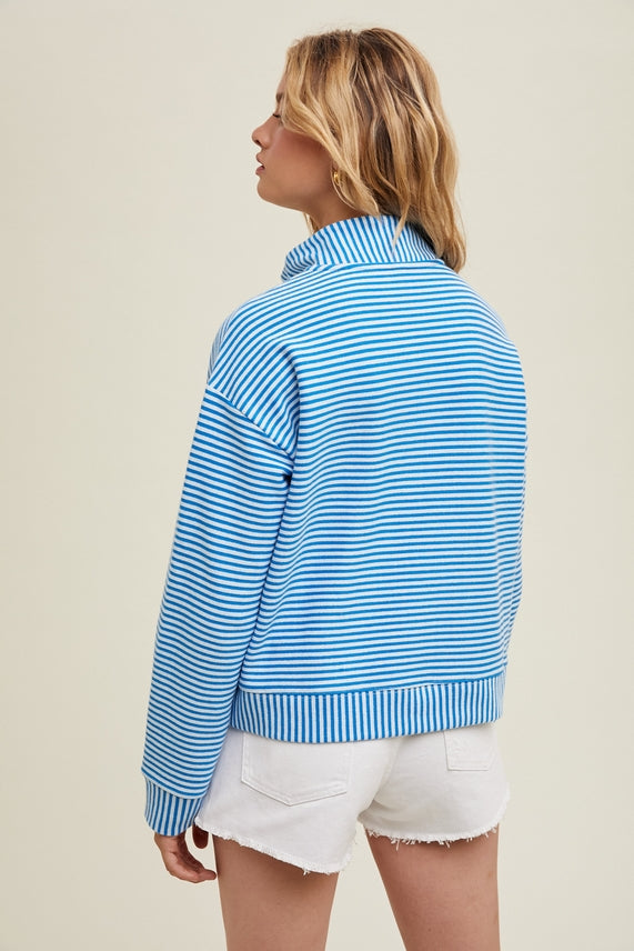 CAPRI BLUE STRIPE 1/2 ZIP PULLOVER