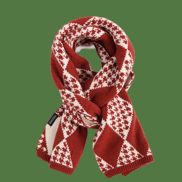 RUST & CREAM DIAMOND KNIT SCARF
