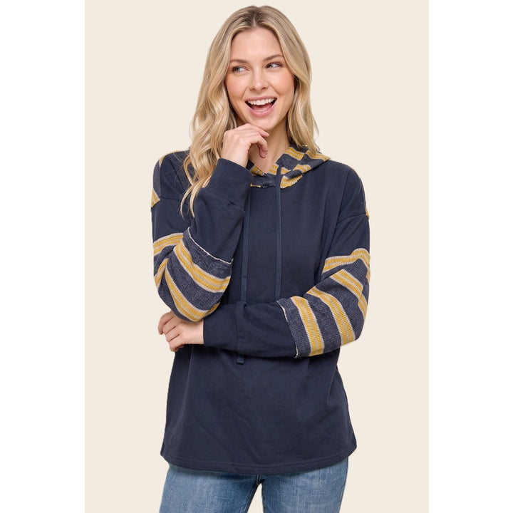 NAVY & YELLOW COLORBLOCK STRIPE KNIT HOODIE