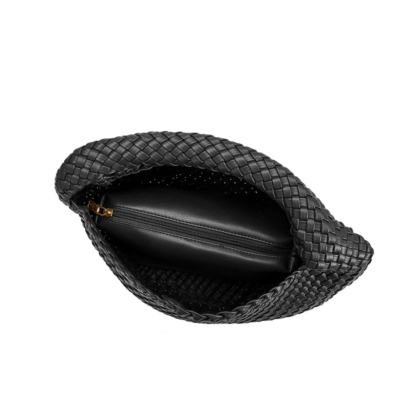 BLACK JOHANNA VEGAN WOVEN SHOULDER BAG