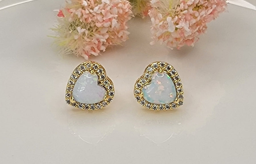 WHITE OPAL HEART POST EARRINGS
