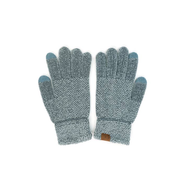 STEEL BLUE CHENILLE KNIT GLOVES