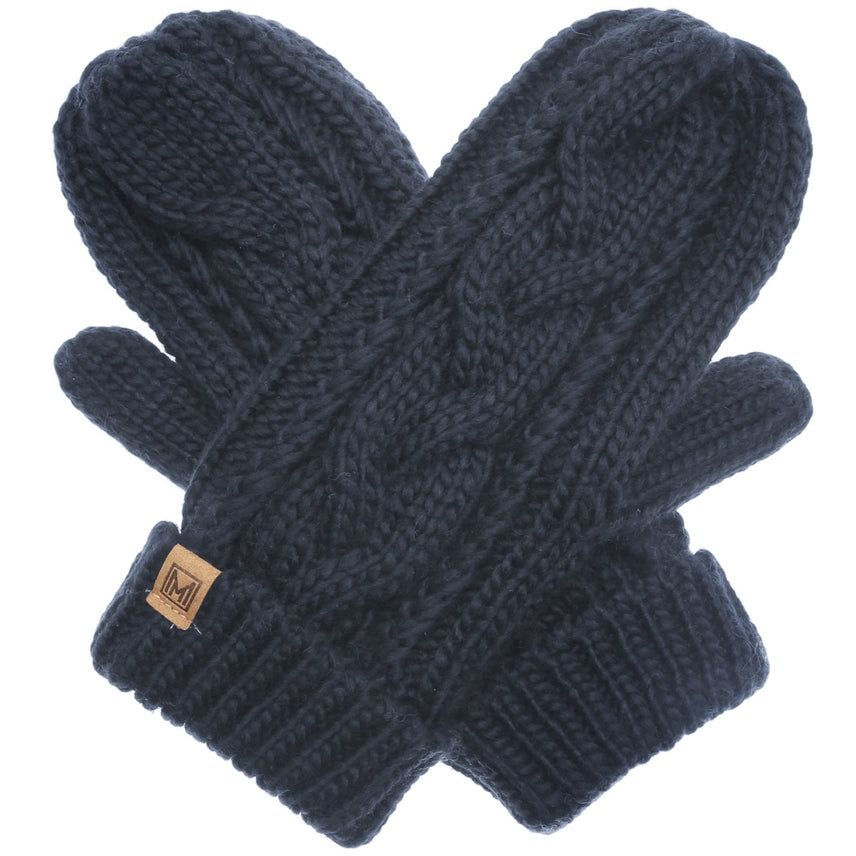 NAVY CABLE KNIT MITTENS